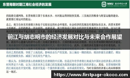 前江与胡志明市的经济发展对比与未来合作展望